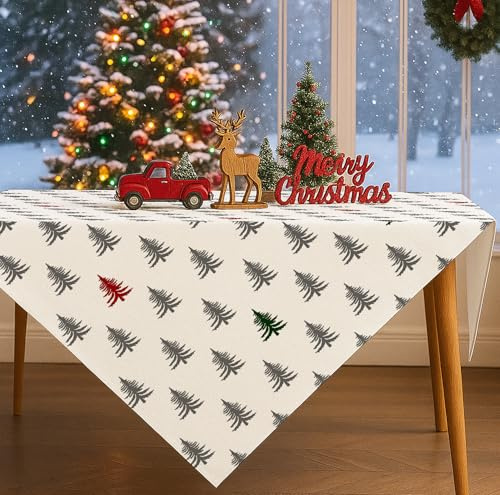 JANGYUHH Weihnachten Tischdecken Abwaschbar Weihnachtsbaum Weihnachtsdeko Quadrat 100x100 cm leinenoptik Tischtuch Tischwäsche Wohnzimmertisch Table Cloth Christmas Party