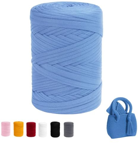 Fettuccia per Borse a Uncinetto, filato per borse uncinetto per Borse Uncinetto, Filato Cordoncino per Cestini, Tappeti, Fai da Te, fettuccia lycra, made in italy 400g/120m (azzurro)