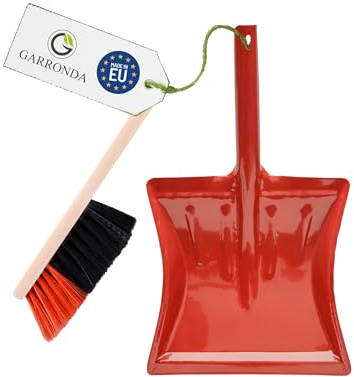 Garronda Kehrschaufel Set mit komplett aus Metall gefertigter Schaufel und Handfeger aus Holz und Synthetik Kehrbesen für Haushalt GD-0172 (Schwarz/Orange + Rot)