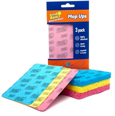 Scrub Basics Mop Ups Paños de Esponja súper absorbentes para Lavar, derrames y Manchas - Se expande Cuando está húmedo - Paños de Cocina para la Cocina, el baño y la Limpieza de Superficies del hogar