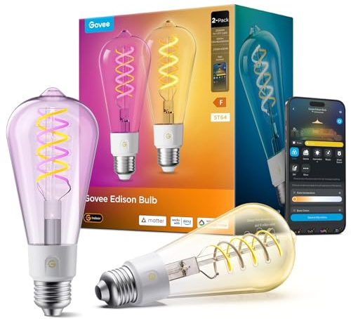 Govee Ampoule Intelligente Edison E27, RGBWW Lampe ST64, Compatible avec Matter et Google Assistant, 500lm, 16 Millions de Couleurs, Ampoule à Filament de Style Vintage, Lot de 2