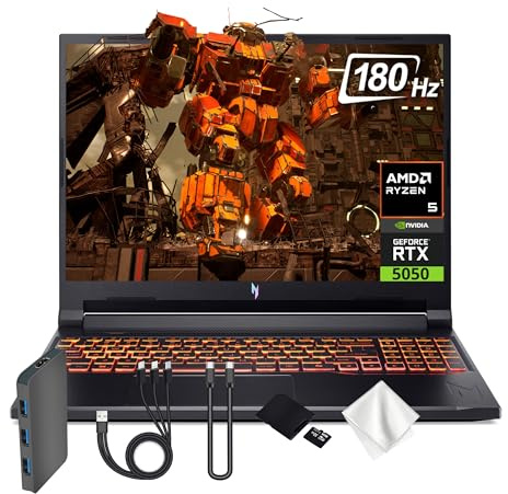 acer Nitro V 16 AI Gaming Laptop, 16 WUXGA 180Hz Display, NVIDIA GeForce RTX 5050, AMD Ryzen 5 240, 16GB DDR5, 3TB Storage(2TB SSD&1TB Docking Station), Backlit Keyboard, Copilot, Win 11, Black