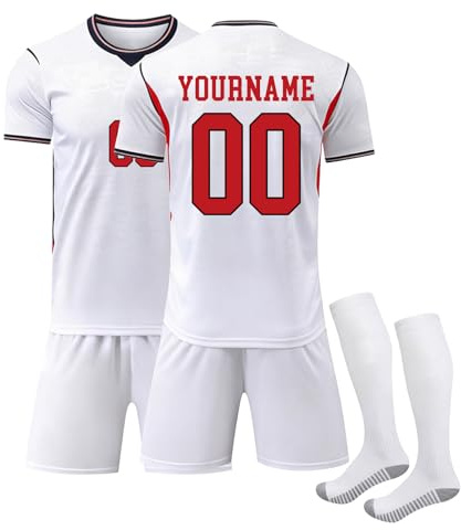 YSFWL 2026 Trikot Fanartikel,Personalisiertes Fußballtrikot Kinder Erwachsene Fusstball Shorts Socks&trikots 3 Teiliges Set,mit Namen Nummer,Bequem Leicht Trikot Trainingsanzug Fantrikot(#01 England)
