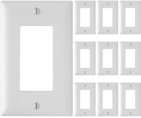 Legrand Pass & Seymour TP26WCP Trademaster Mid-Size Unbreakable Nylon Wall Plate, 1 Gang, One Decorator Rocker GFCI Cover, White (10 Pack)