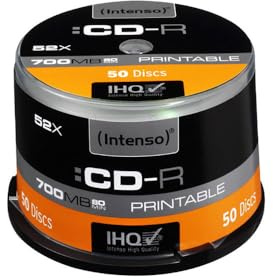 Intenso 1801125 - CD-R 700MB/80 Minutes 52x Speed Printable Cake Box of 50