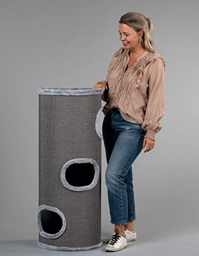 RHRQuality Kratztonne für große Katzen XXL Coony Lounge 44cmØ x 106 cm Kratzbaum für Katzen Kratzmöbel Katzenkratzbaum Katzentonne Klettertonne stabil (Hell Grau)