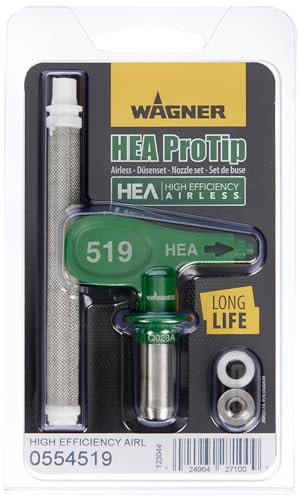 WAGNER HEA ProTip boquilla 519, Airless boquilla para imprimaciones, barnices, pinturas plásticas, pinturas de látex, protección contra la llama y la corrosión, < 55% menos niebla de pulverización