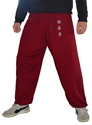 Pantalones de Kung Fu Tai Chi y Wing Chun Pantalones para Hombre y Mujer Amplio y Agradable en Viscosa (L, Color WC Burdeos)