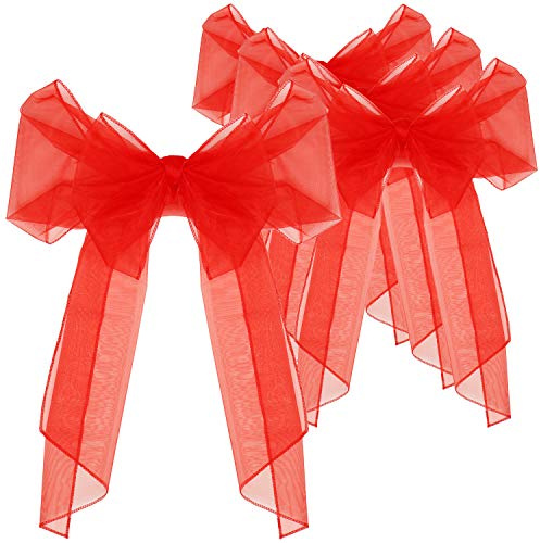 com-four® 4X Stuhlhussen Weihnachtsschleife Organza, Schleifenband | Hochzeit - Mottopartys