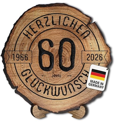 DARO Design – Baumscheibe mit Gravur für 60. Geburtstag – Geburtstags Geschenk aus Holz – Hochwertige Holz Geschenke mit Gravur ideal für Geburtstag – Dicke 6mm, Durchmesser 30cm – Made in Germany