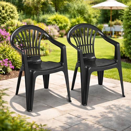 Mojawo 2er Set Stapelstuhl Gartenstuhl Altea Bistrostuhl Gartensessel Balkonstuhl Kunststoff stapelbar Balkonmöbel Gartenmöbel Anthrazit