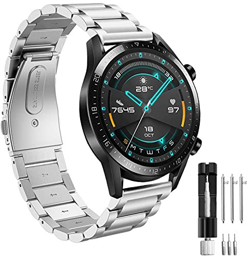 Hatolove Rem kompatibel med Huawei Watch GT2 46 mm/klocka GT 46 mm/klocka GT Active/Watch 2 Pro/Honor Watch Magic/Galaxy Watch 46 mm/Gear S3/Galaxy Watch 3 45mm, 22 mm Rostfritt Stål Ersättningsrem