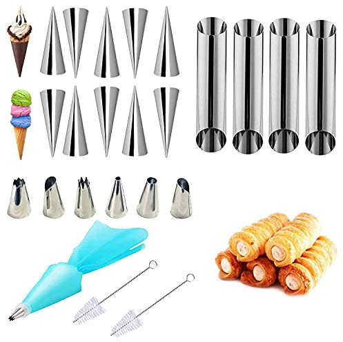 XSEXO Cannoli Cream Corner Mould, 24 Stainless Steel Spiral Croissant Moulds, Cone Shape, Cake Mould, Cream Roller Mould, Cake Tool Set