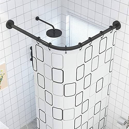 YTGH Duschstange Ohne Bohren Ecke Wanne Duschvorhangstange Teleskopstange Aus Edelstahl L-Form Bogenstange Winkelstange 100 Prozent Rostfrei,Schwarz,60~80×80~120 cm