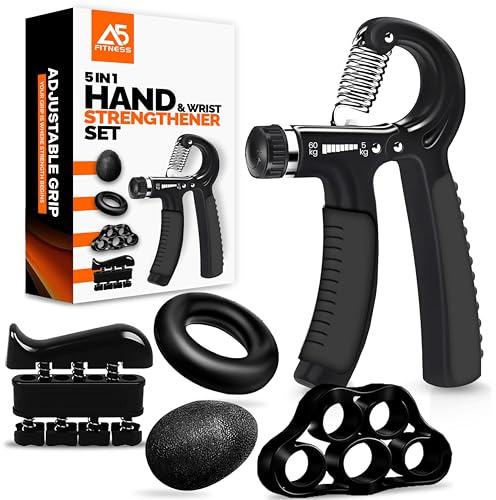 Hand Exerciser Grip Strengthener Set - 5 Pack Forearm Strengthener Workout Kit with Adjustable Hand Grips Strengthener, Ball, Finger Exerciser for Wrist Support Hand Strengthener Wrist Splint Relief