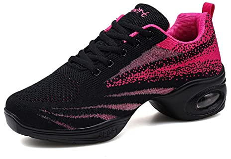 Jazzskor för kvinnor snörning danssneakers dam delad sula luftkudde moderna dansskor plattform, Ros 2, 40 EU