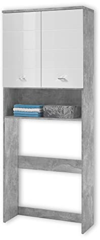 Armadio vano lavatrice Pool contemporaneo, aspetto cemento, bianco, con spazio per la lavatrice e altro, 76 x 190 x 31 cm