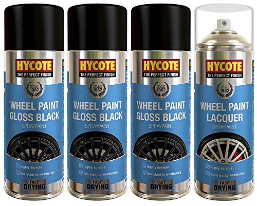 Hycote Gloss Black and Lacquer Car Alloy Wheel Spray Paint 4 Cans Total