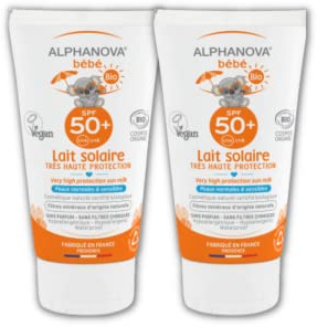 Alphanova Sun SPF50+ - Leche solar para bebé (50 g, 2 unidades)