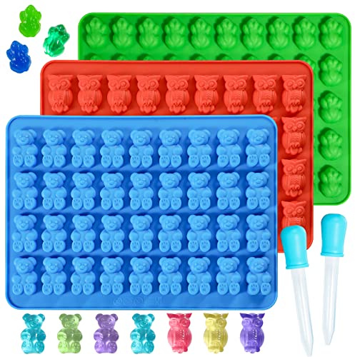 Webake Große Gummibär-Formen, Silikon-Eulen-Frosch-Gummibär-Form mit 2 Tropfen, 2,5 cm großer Gummibär, BPA-frei, 3 Tier-Süßigkeitenformen