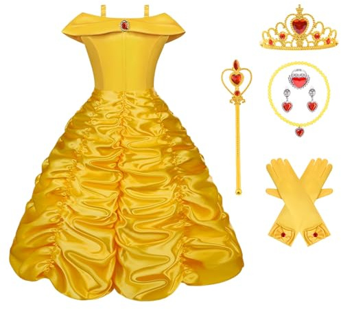 Vicloon Elsa Prinsessa, prinsessa, Elsa-klänning, snödrottning Elsa-kostym, med magiska stavtillbehör, prinsessa, krona, 6 olika storlekar