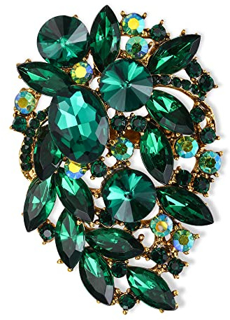 EVER FAITH Marquise Brosche Party Österreichisches Kristall Pin, Vintage inspirierte Statement Clip für Damen Grün Antik Gold-Tone