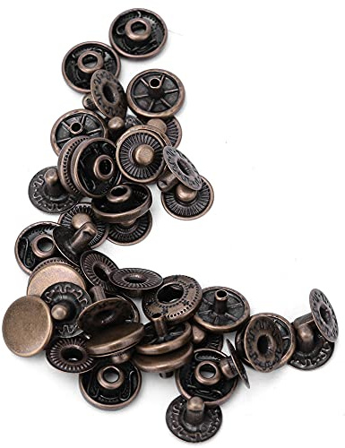 Druck knöpfe, 50er Set Runde Messing Druckknopf Nieten Set, Set Stoffgepäck Nähdekoration Zubehör, für Kleidung Jacken Jeans Trägt Taschen Gürtel Rucksäcke Brieftasche(Bronze 15mm)