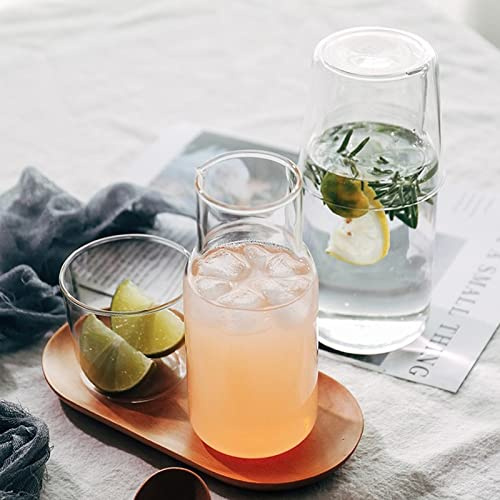 AVKART 4Pcs 12.6oz/360ml Bedside Water Carafe Set with Tumbler Glass Set Nightstand Night Water Carafe with Cup Set Glass Mouthwash Bottle Clear Juice Water Pitcher
