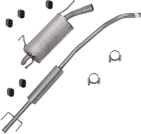 BESTPRICE Auspuff Schalldämpfer Set 1x Mittelschalldämpfer, 1x Endschalldämpfer, mit Montagematerial Kompatibel mit OPEL CORSA C (X01), CORSA C (X01)