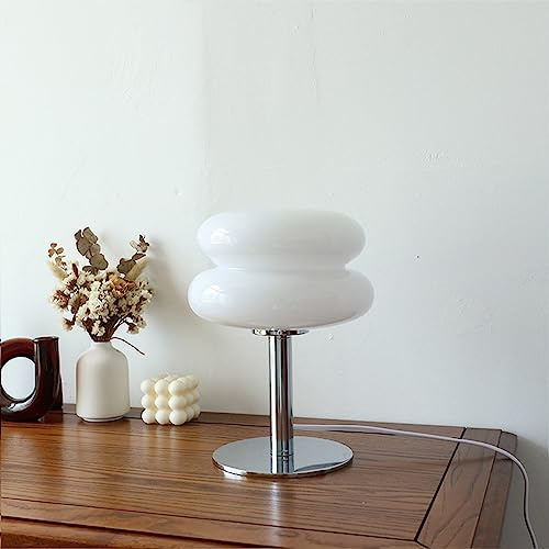 Schreibtischlampe, Eierkuchen-Tischlampe Für Mädchen, USB-Schreibtischlampe, Niedliches Kuchen-Design, Schreibtischlampe, Energieeffizient, Weiches Licht, Glas-Tischlampe Für Schlafzimmer(Weiss),