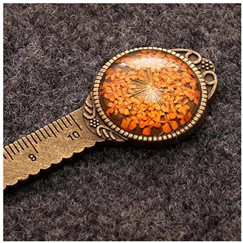 Lesezeichen 1 stücke Kreative Retro Bronze Runde Bookmark 10cm Lineal Vintage Metall Bunte Blumenglas Edelsteine als Buchseitenmarkierung Lesezeichen aus Metall(Size:Orange)