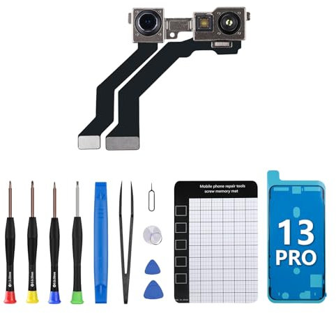 CYKJGS for iPhone 13 Pro Front Camera Replacement New Face Front Camera Part Facing 12MP Lens Module Transmitter Light Receiver Flex Cable Connector Repair Tool Kit 13Pro A2636 A2638 A2639 A2640 A2483