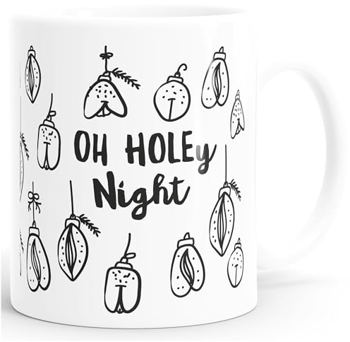 MoonWorks® Kaffee-Tasse Weihnachten Spruch Parodie Hole y Nights Vagina-Muster Weihnachtsbecher lustig Weiss standard