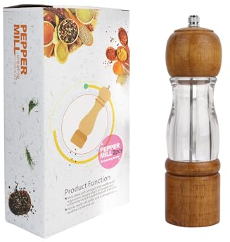 Salt and Pepper Grinder, Wooden Salt and Pepper Mill with Adjustable Coarseness Ceramic Core Manual Salt Grinders with Acrylic Window Refillable Spice Shaker for Sea Salt/Chili/Sesame