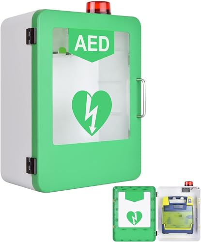 AED Defibrillator Storage Cabinet, Alarmed AED Cabinet, First Aid Kit Cardiac Defibrillator Storage Cabinet, 4Mm High Strength ABS Main Material, for Office, Nursing Home, Bus (Color : Green)