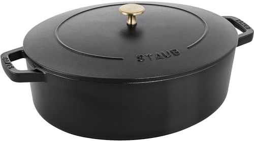 STAUB Schmortopf aus Gusseisen, 6,25 qt, flach, oval, Schwarz
