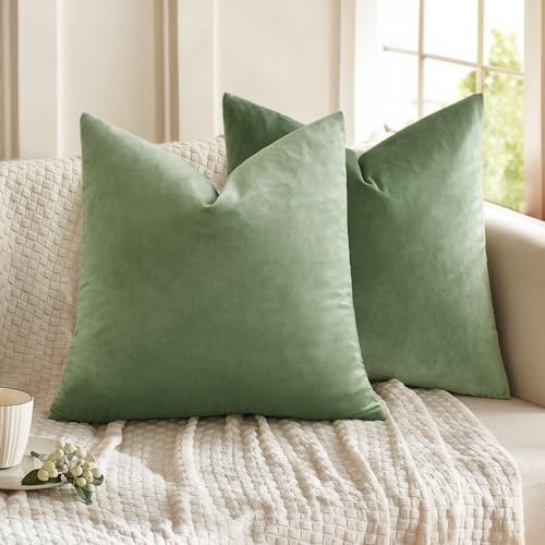 MIULEE 2er Set Kissenbezug Kissenhülle Dekorative Dekokissen Sofakissen Quadrat Wurfkissenbezug mit Verstecktem Reißverschluss Sofa Schlafzimmer 20x20 Zoll 50x50 cm Erbsen Grün