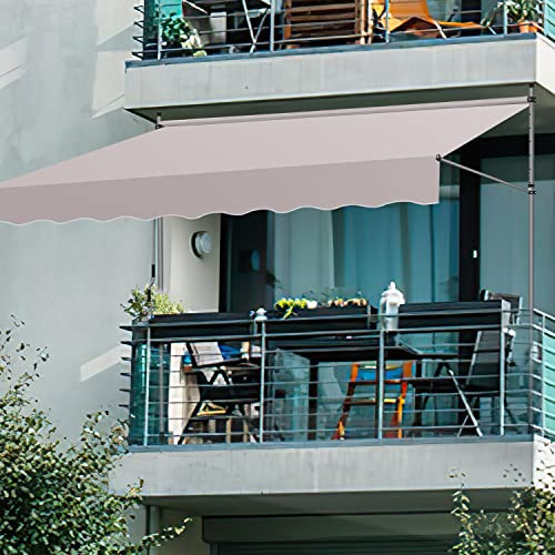 Fiqops Klemmmarkise Markise Balkon 400cm Breit, Balkonmarkise Handkurbel höhenverstellbar ohne Bohren, UV-beständig Sonnenschutz wasserdicht für Terrasse Balkon Veranda, Beige