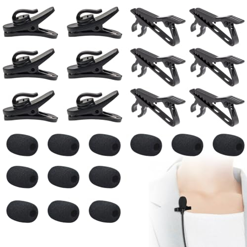 Mini Clip De Microphone,Métal Clip Microphone,Mousse Micro Casque,Bonnette Micro Clip De Fil Mic Kit,Mini Pince Micro,Pince Micro Cravate,Pince pour Mini Microphone,Clip De Support De Microphone,24PC