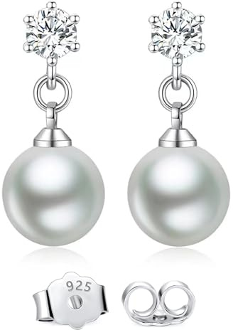 Ohrringe Silber 925 Perlen Hängend: JSNOM Schmuck Ohrhänger mit 3A Zirkonia, Geburtstag Valentinstag Weihnachten Geschenke für Freundin Mutter Frau Tochter Frauen Damen
