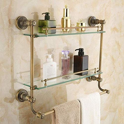 Wäscheständer Handtuchständer fürs Badezimmer, Handtuchhalter Vintage Badezimmer Wandmontage Multifunktionale Badezimmer Glasregale 2-stufiger Kosmetikständer Badezimmeraufbewahrung Handring