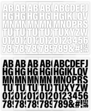 10 Blätter Buchstaben und Zahlen zum Aufbügeln(490 Aufkleber) - Bügelbuchstaben für Textilien, Buchstaben Aufbügeln, 2 Zoll Vinyl, für Kleidung Sporttrikots T-Shirts DIY Bastel Dekoration Schwarz Weiß