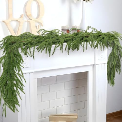 Christmas Garland Norfolk Pine, Real Touch Christmas Garland, Realistic Artificial Cedars Afloral Garland Greenery Garland For Table, Mantle, Wall, Indoor, Outdoor Christmas Decorations 1pcs