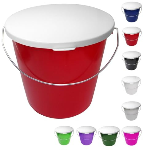 netproshop 5 Liter Eimer Klein mit weißem Deckel Lebensmittelecht mit Skala Futtereimer, Farbe:Rot