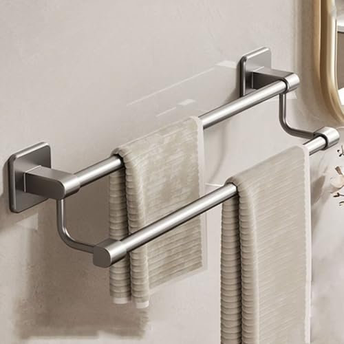 Handtuchhalter Ohne Bohren, Doppelter Handtuchhalter Wand, Raumfahrt Aluminium Handtuchstange, Selbstklebend, Zweiarmig Badetuchhalter für Bad, Küche, Korridor, Balkon,Grau,50cm