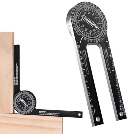 Ansodo 7 Inch Aluminum Miter Saw Protractor, Precision Angle Measurement Tool, Single Cut and Diagonal Cut Ranges (Black)
