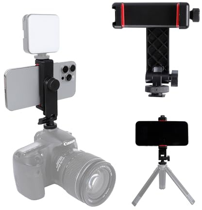 Leenconghui Phone Tripod Mount Adapter, with Cold Shoe&1/4 Hole for Tripod/Selfie Stick/Camera Stand, 360° Rotates Adjustable Phone Clip Clamp Holder for iPhone/Samsung/All