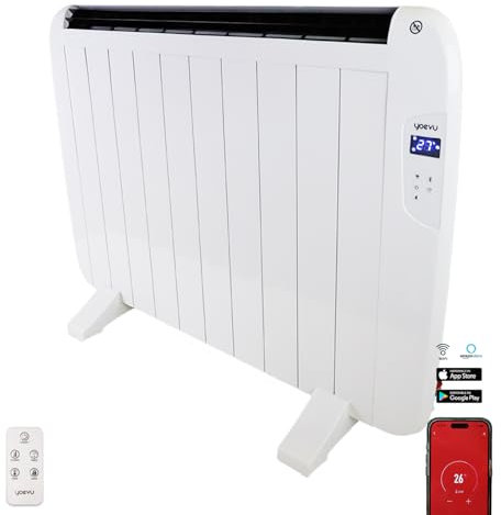 YOEVU - Emisor Térmico Wifi 1500W de Aluminio | Control por Voz y App Móvil | Bajo consumo, Silencioso y Programable | Ideal para Estancias Medianas | Blanco