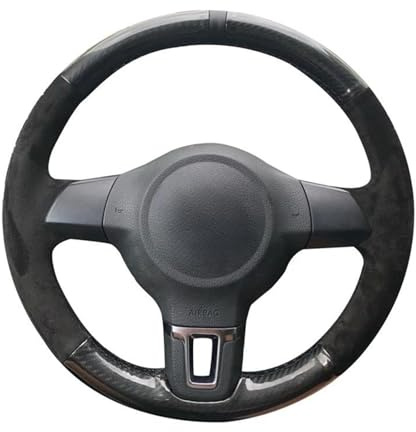 Auto Lenkradbezug Für Golf 6 Für Mk6 Für Polo Für Sagitar Für Bora Für Santana Für Jetta Für MK5 Hand Nähen Schwarz Carbon Faser Wildleder Auto Lenkrad Abdeckung Lenkrad Bezug(Red Blue Thread)