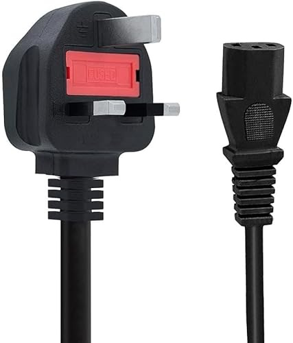 Kettle Lead Power Cable, IEC C13 to UK Plug, Mains Lead for PC, Monitor, Printer, Laptop, Desktop, 1.8M/6FT Power Supply Cord, Durable & Safe Power Cable